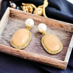 J. Crew Stone and Freshwater Pearl Earrings- Peach